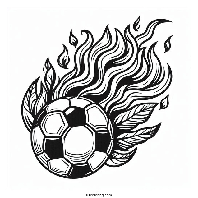 Flaming Soccer Ball To Color For Kids