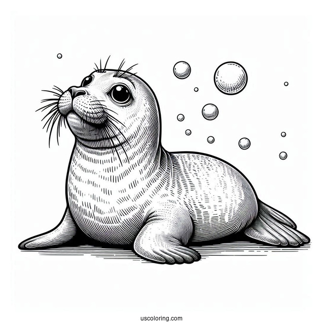Realistic Seal Coloring Page Looking Up At The Sky