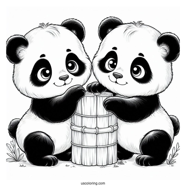 Two Baby Pandas Playing Coloring Sheet