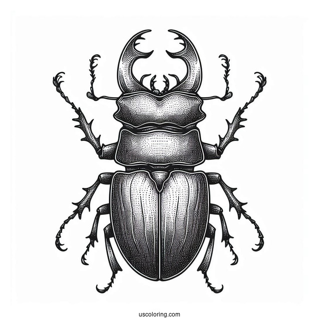 Stag Beetle Coloring Page With Textured Exoskeleton