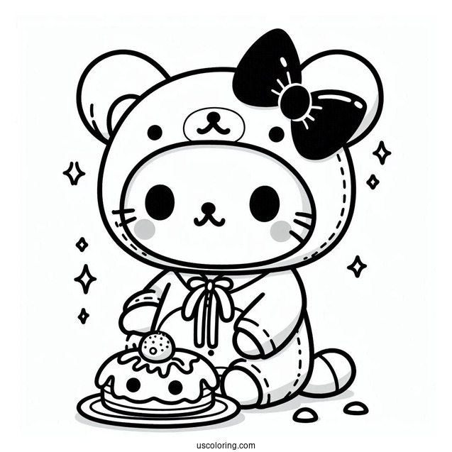 Rilakkuma Coloring Page Of Cat Costume Eating Fish Cakes For Kids