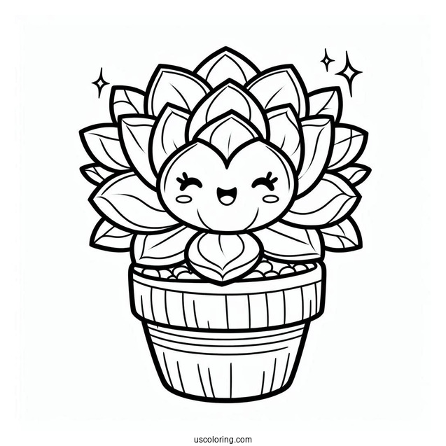 Smiling Succulent Coloring Page In A Pot