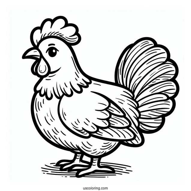 Easy Outline Of a Barn Yard Chicken To Color