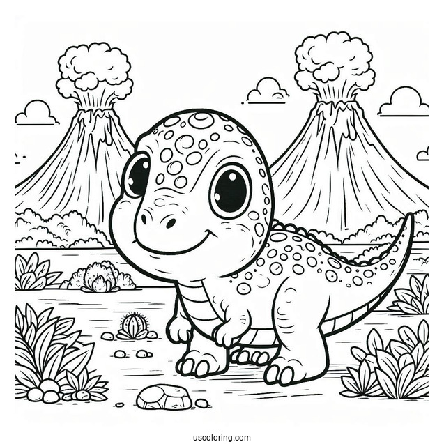 Cute Saltasaurus Dinosaur Coloring Page Of With Volcano In The Background