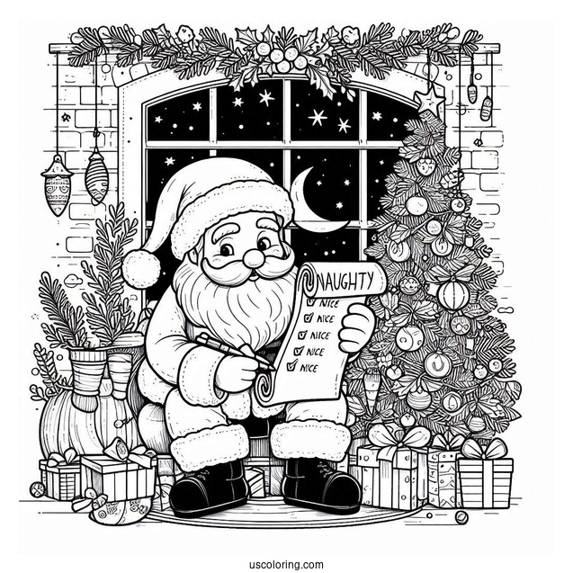 Christmas Coloring Pages For Adults Of Santa Claus Checking Naughty Or Nice List Christmas