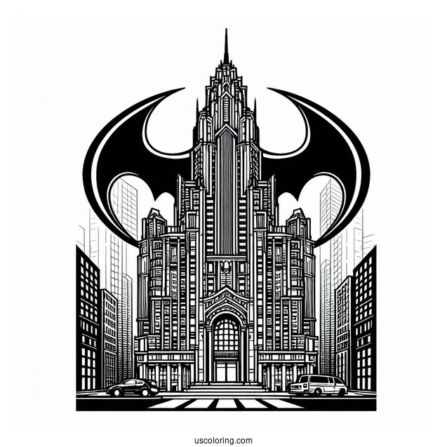 Batman Logo In Building Art Coloring
