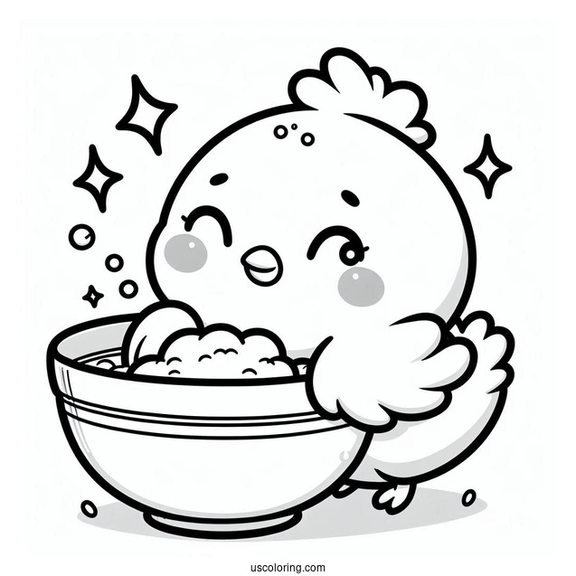 Cute Kawaii Chicken In Bowl To Color