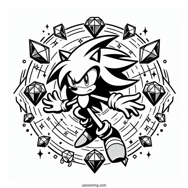 Super Sonic Coloring Page Holing Chaos Emerald