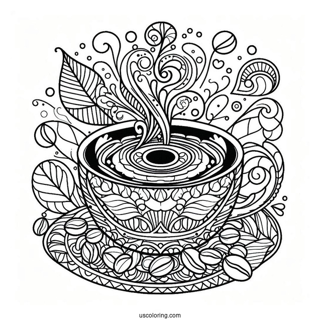 Easy Coffee Coloring Pages Of Mandala