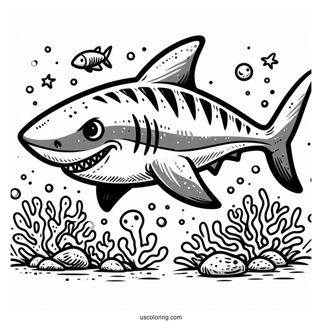 Scary Cartoon Shark Coloring Page