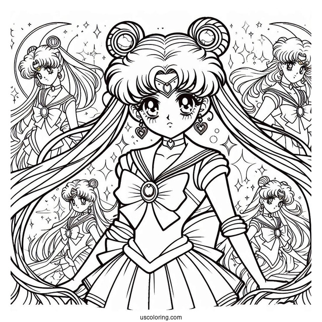 Detailed Coloring Sheet Of Sailor Guardians