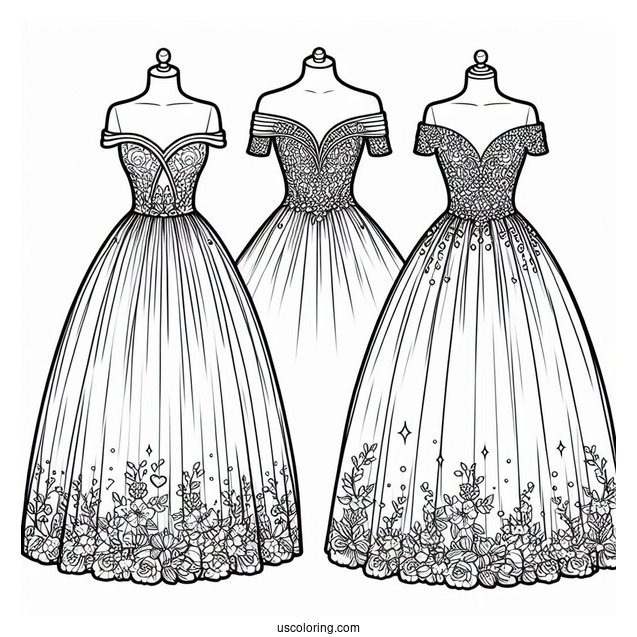 Dress Coloring Page Of Off Shoulder Princess Ball Gown