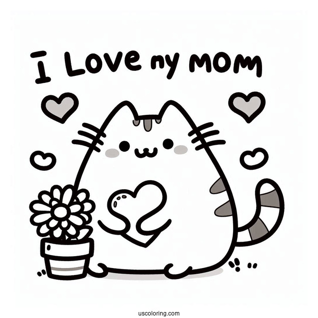 I Love My Mom Pusheen Coloring Page