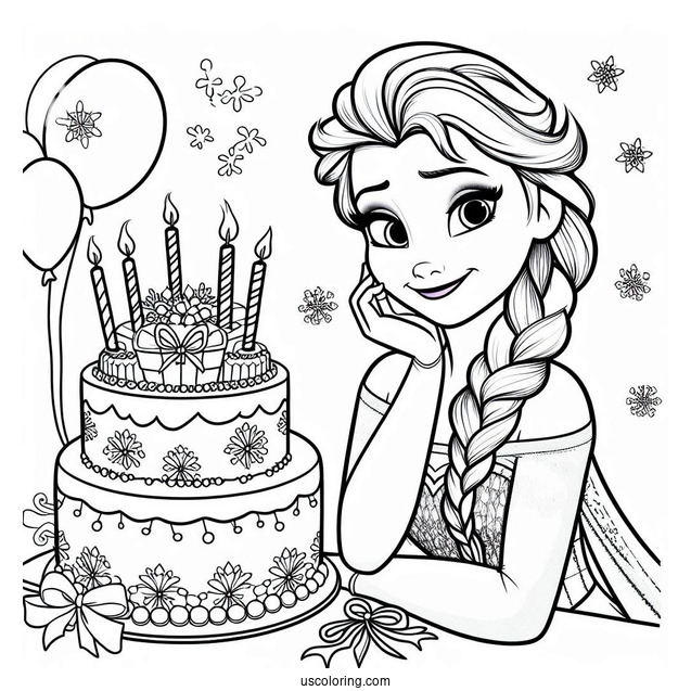 Elsa Happy Birthday Coloring Page For Girls
