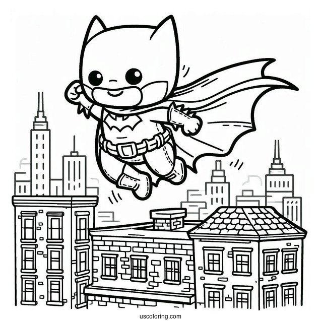 Cute Batman Jumping Off Building To Color