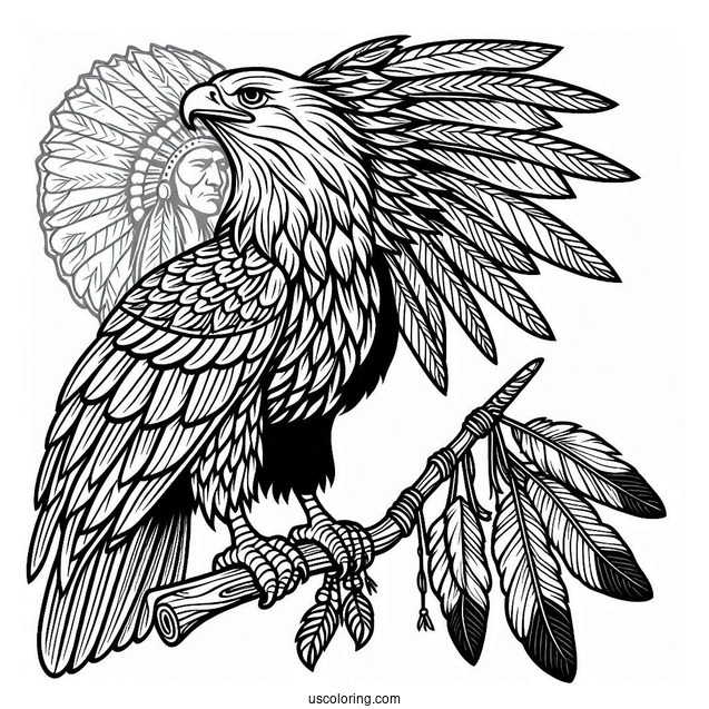 Eagle Perched On Native American Coloring Page Warrior's Arm