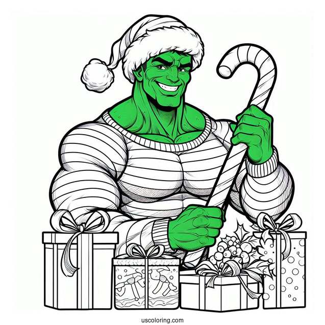 Christmas Hulk Coloring Page For Kids
