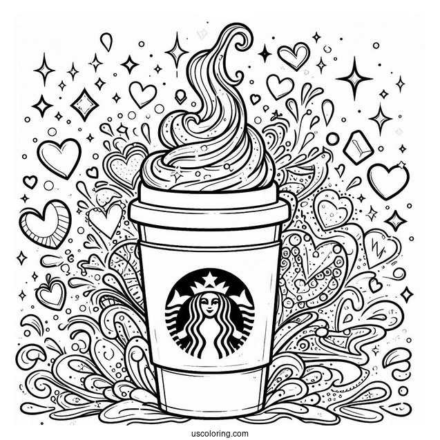 Cute Overflowing Starbucks Coloring Page Coffee With Hearts And Sparkles