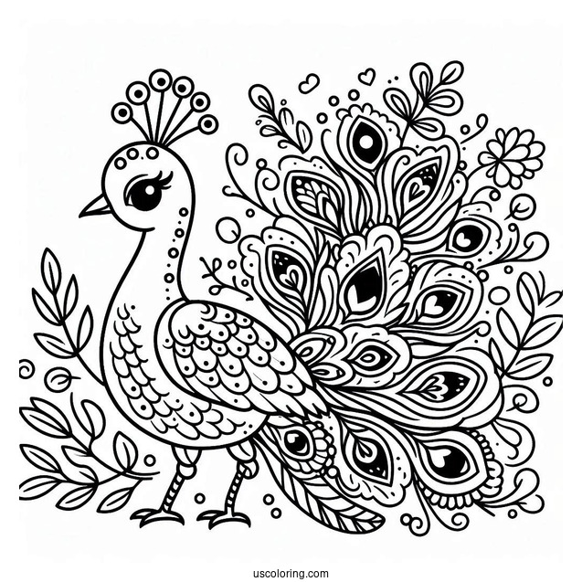 Cute Peacock Coloring In