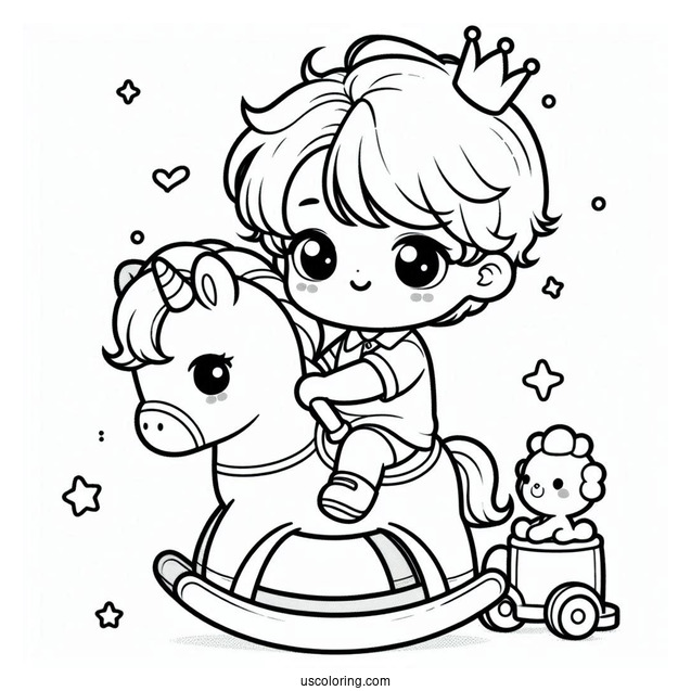 Kawaii Baby Coloring Page Riding A Toy Horse