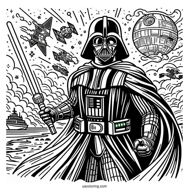 Darth Vader In A Battle Coloring Page