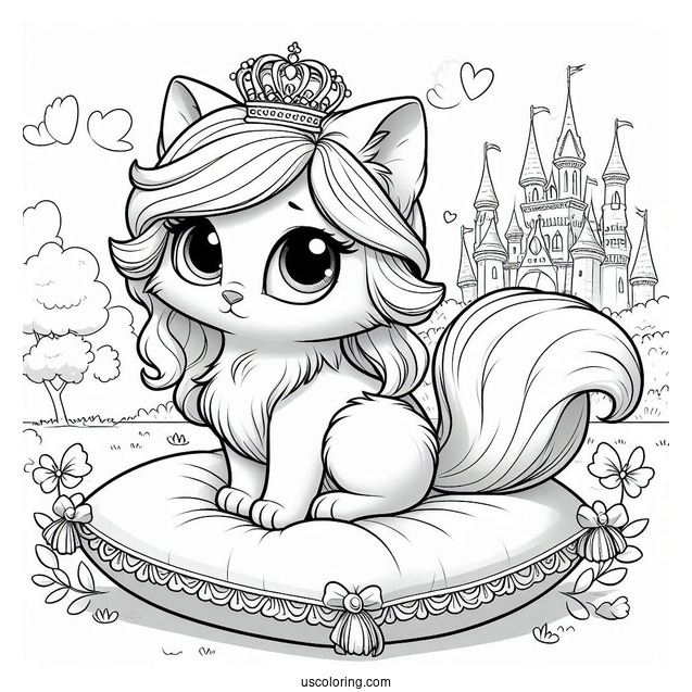 Palace Pets Coloring Page Of Adorable Nuzzles With Crown Standing On Cushion