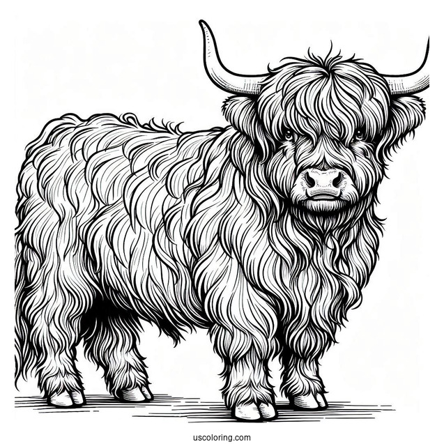Shaggy Highland Bull Coloring Sheet