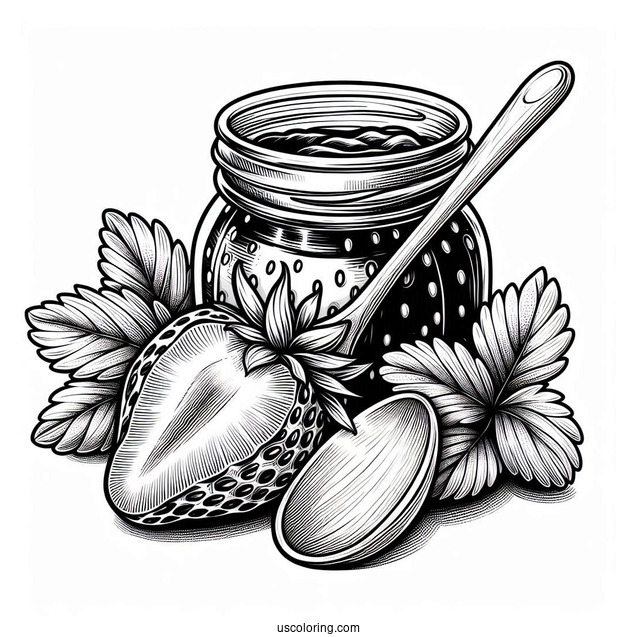Detailed Strawberry Coloring Page With A Jam