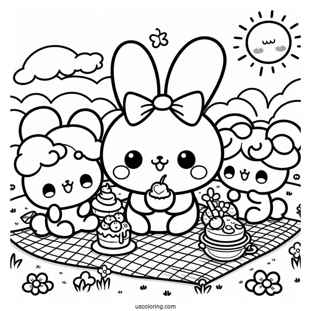 Kawaii Cinnamoroll With Friends Having A Picnic
