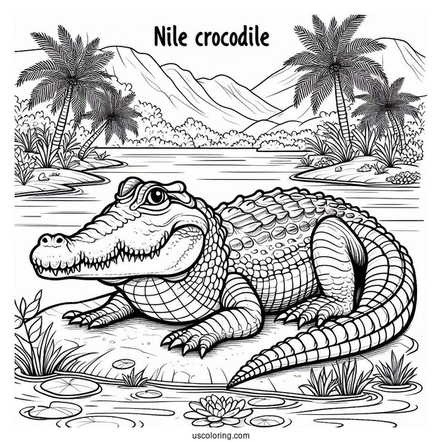 Large Nile Crocodile Coloring Sheet