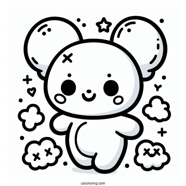 Kawaii Chibi KAWS Coloring Page Companion For Preschoolers