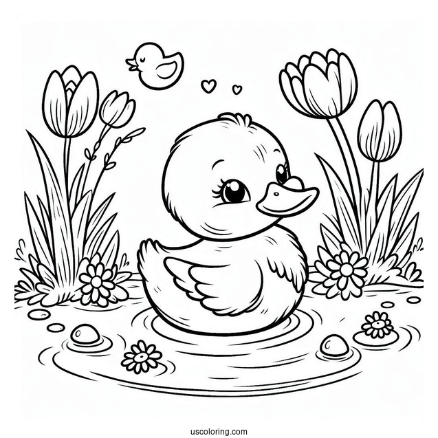 Coloring Page Of An Easy To Color Duck