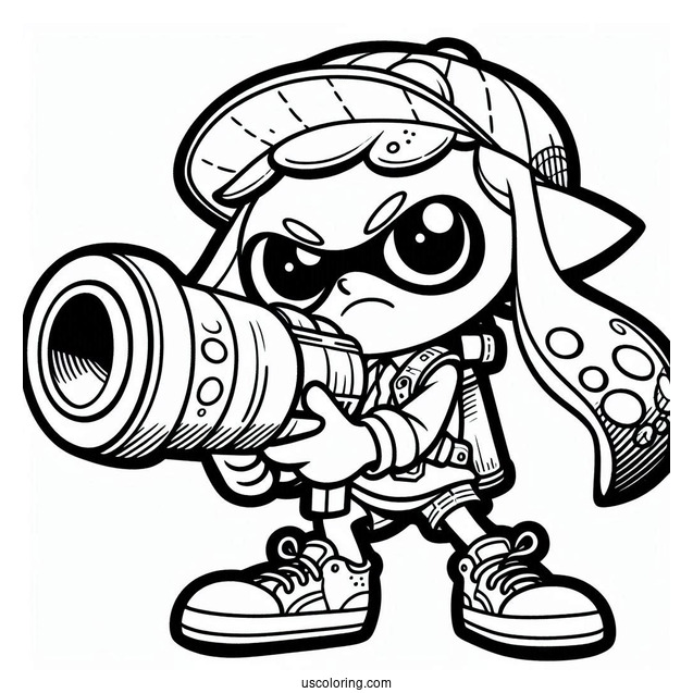 Splatoon Coloring Page Of Octoling Boy With Huge Inkjet