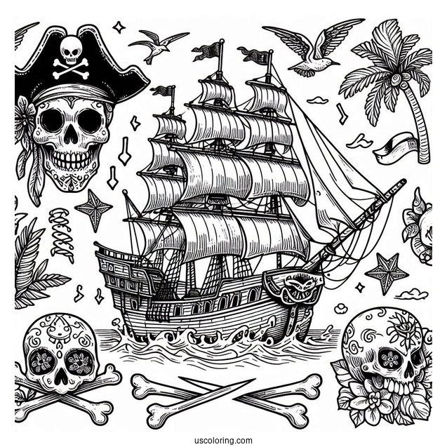Pirate Skull And Bones Coloring Page For Kids