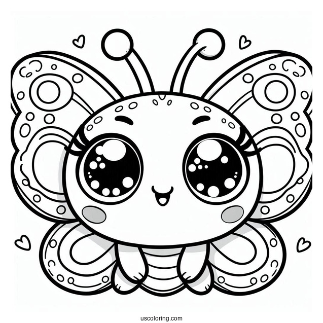 Cute Cartoon Butterfly With Large Eyes Coloring Page