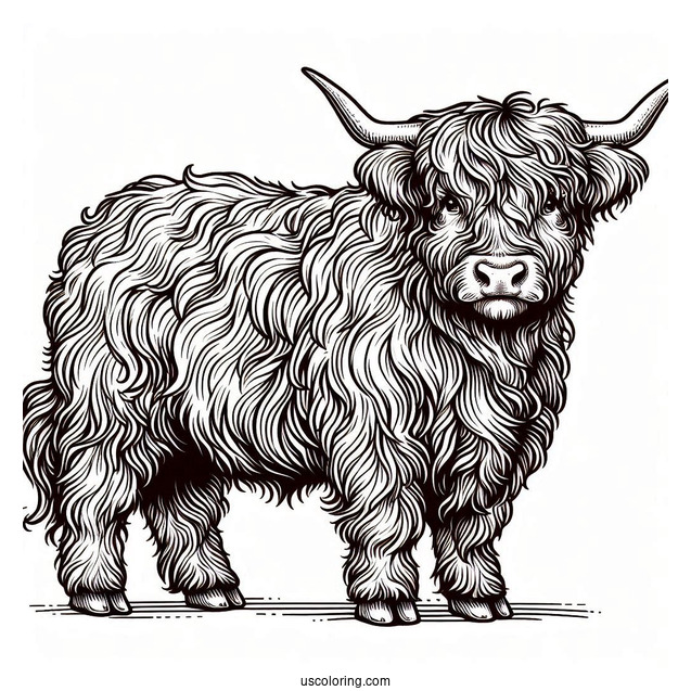 Shaggy Highland Bull Coloring Sheet