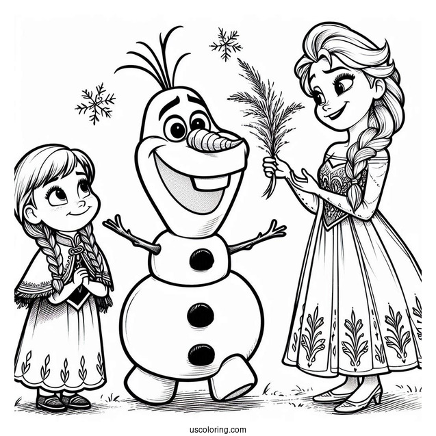Olaf With Anna And Elsa To Color