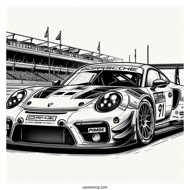 Detailed Porsche Race Car To Color