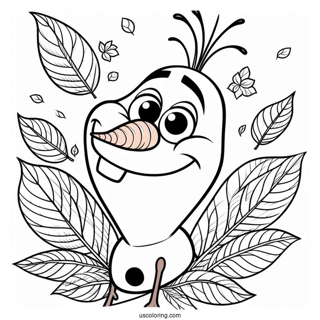 Olaf With Leaves Around His Head To Color