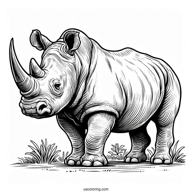 African Rhino In The Wild To Color