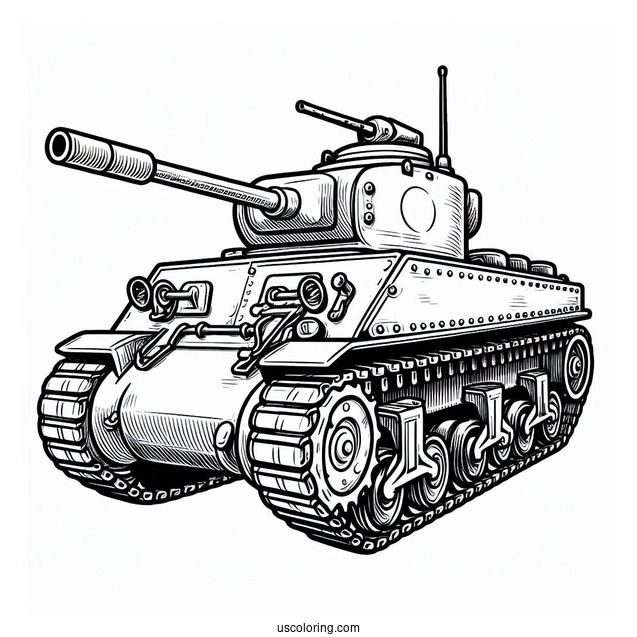 Old Military Tank Coloring Sheet for Young Kids