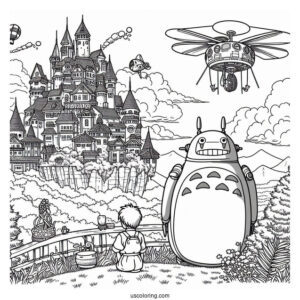 Studio Ghibli Coloring Page of Castle In The Sky Sheeta And Pazu With Robot
