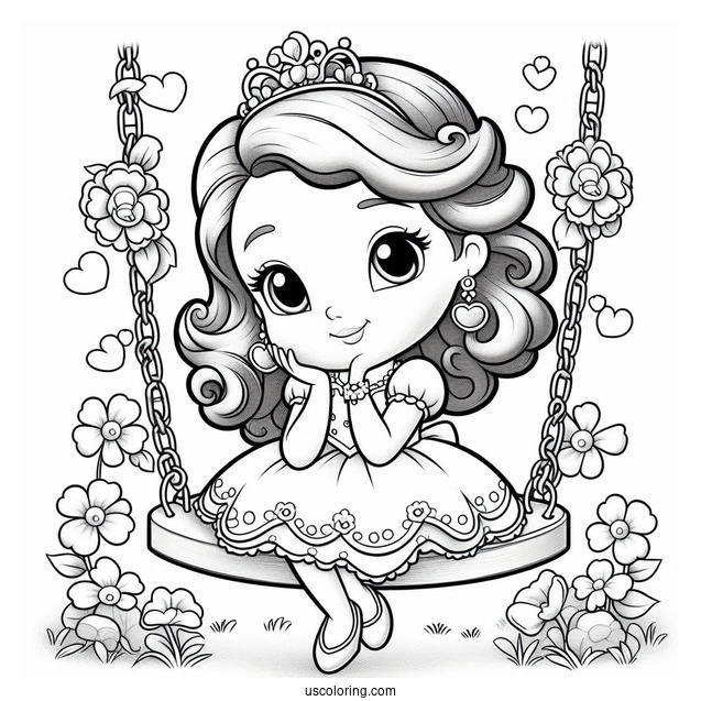 Sofia Coloring Page On The Swing With Clover