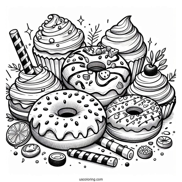 Donuts Coloring Page