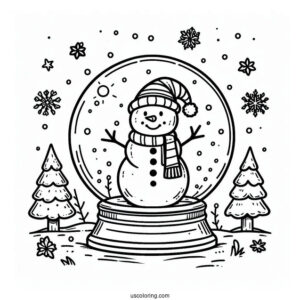 Coloring Page Of a Snowman In Snowglobe