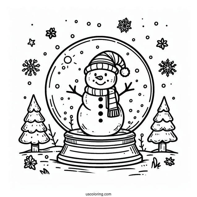 Coloring Page Of a Snowman In Snowglobe