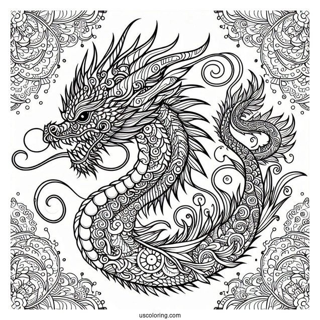 Intricate Dragon Mandala Coloring Sheet
