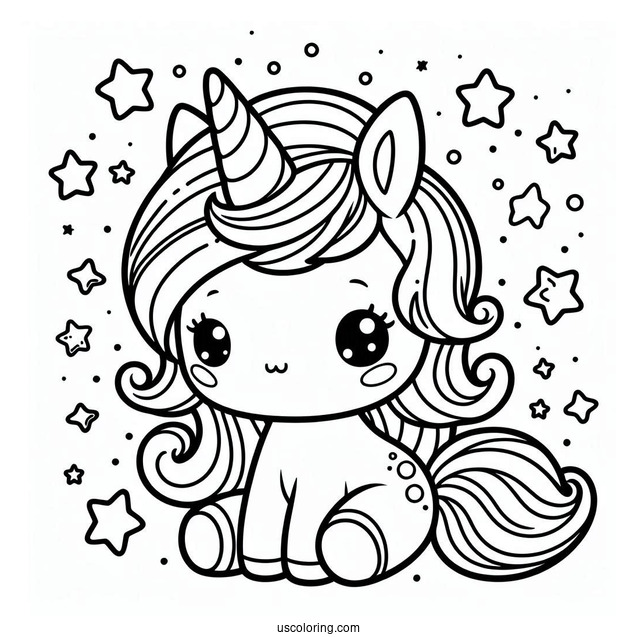 Easy Kawaii Unicorn Sitting Coloring Page For Kids