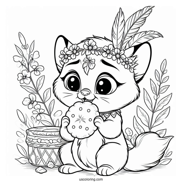 Coloring Sheet Of Meeko Eating Biscuit
