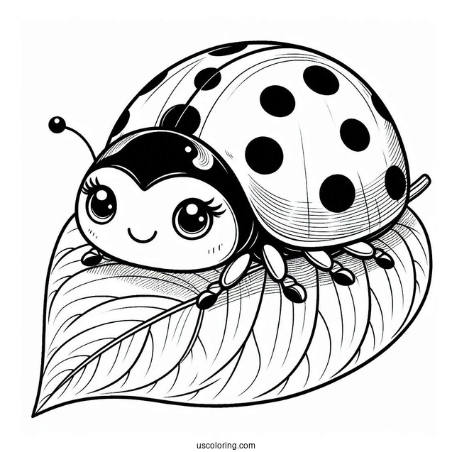 Ladybug Beetle Coloring Page On A Leaf For Kids